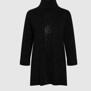 Laura Tonal Stone Embellished Turtleneck Sweater Black
